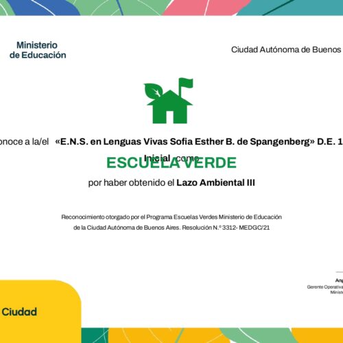 RECONOCIMIENTO «ESCUELAS VERDES» – NIVEL INICIAL